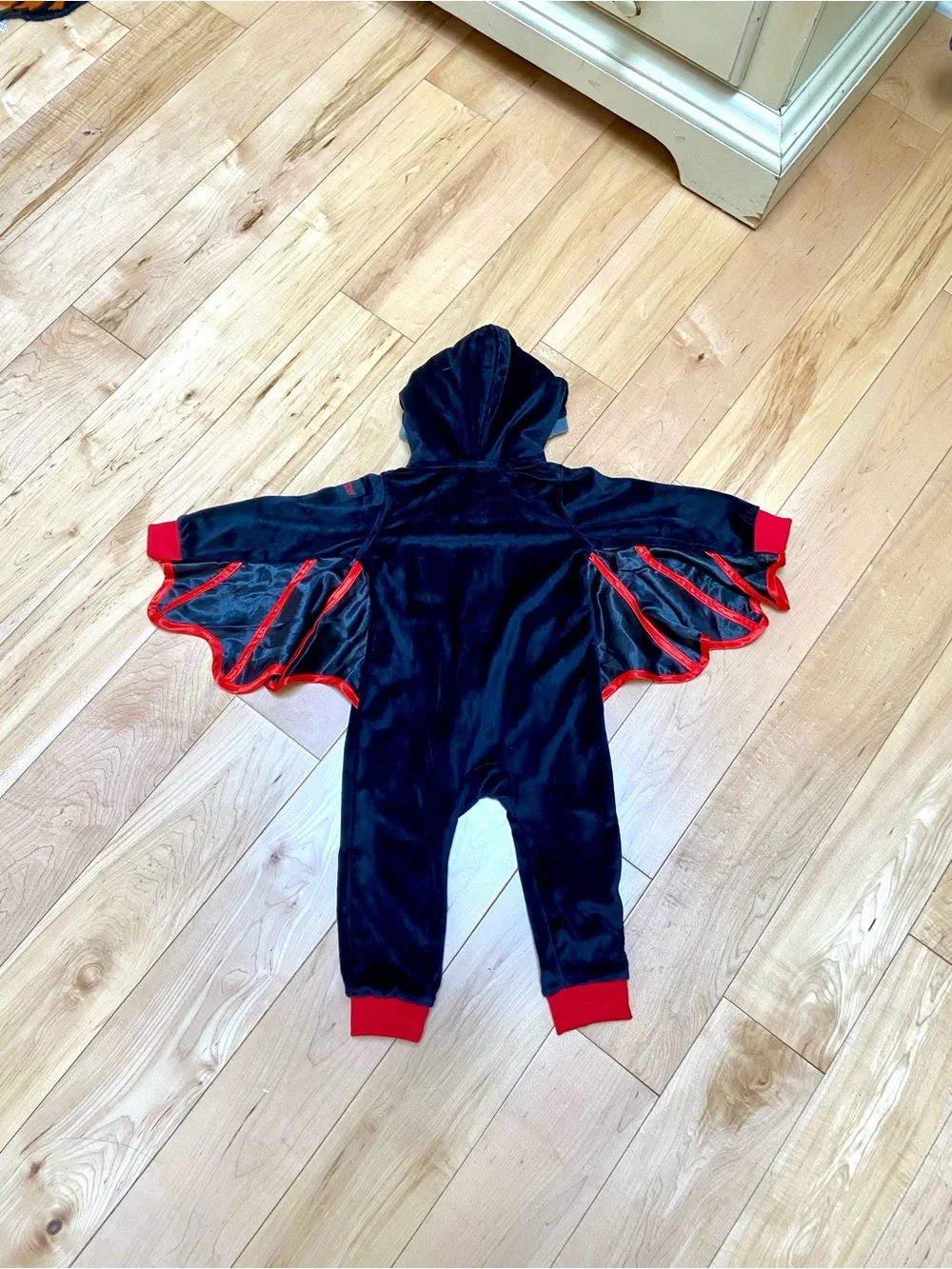 Black and Red Bat Hooded Kids chenille Costume Onesie